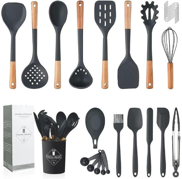 Silicone Utensils with Wood Handles