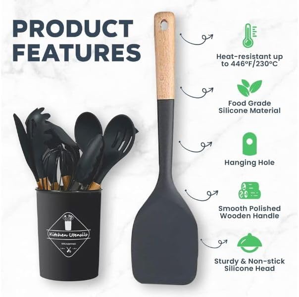 Silicone Utensils with Wood Handles