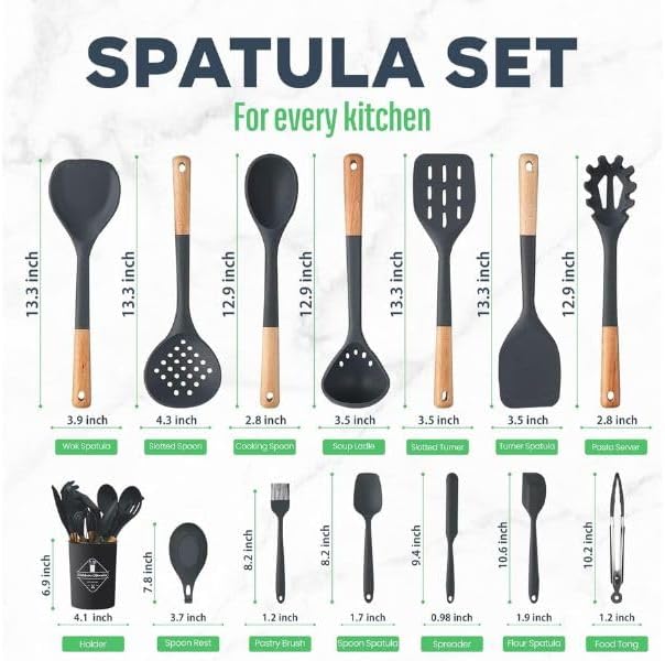 Silicone Utensils with Wood Handles