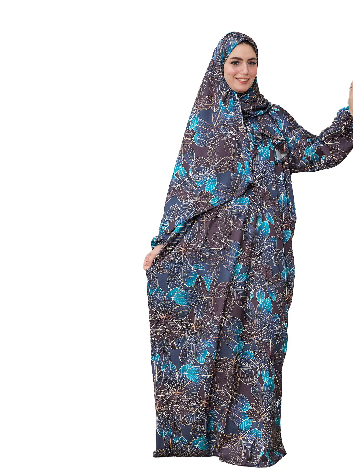 Dark Floral Leaf-Print Islamic Esdal