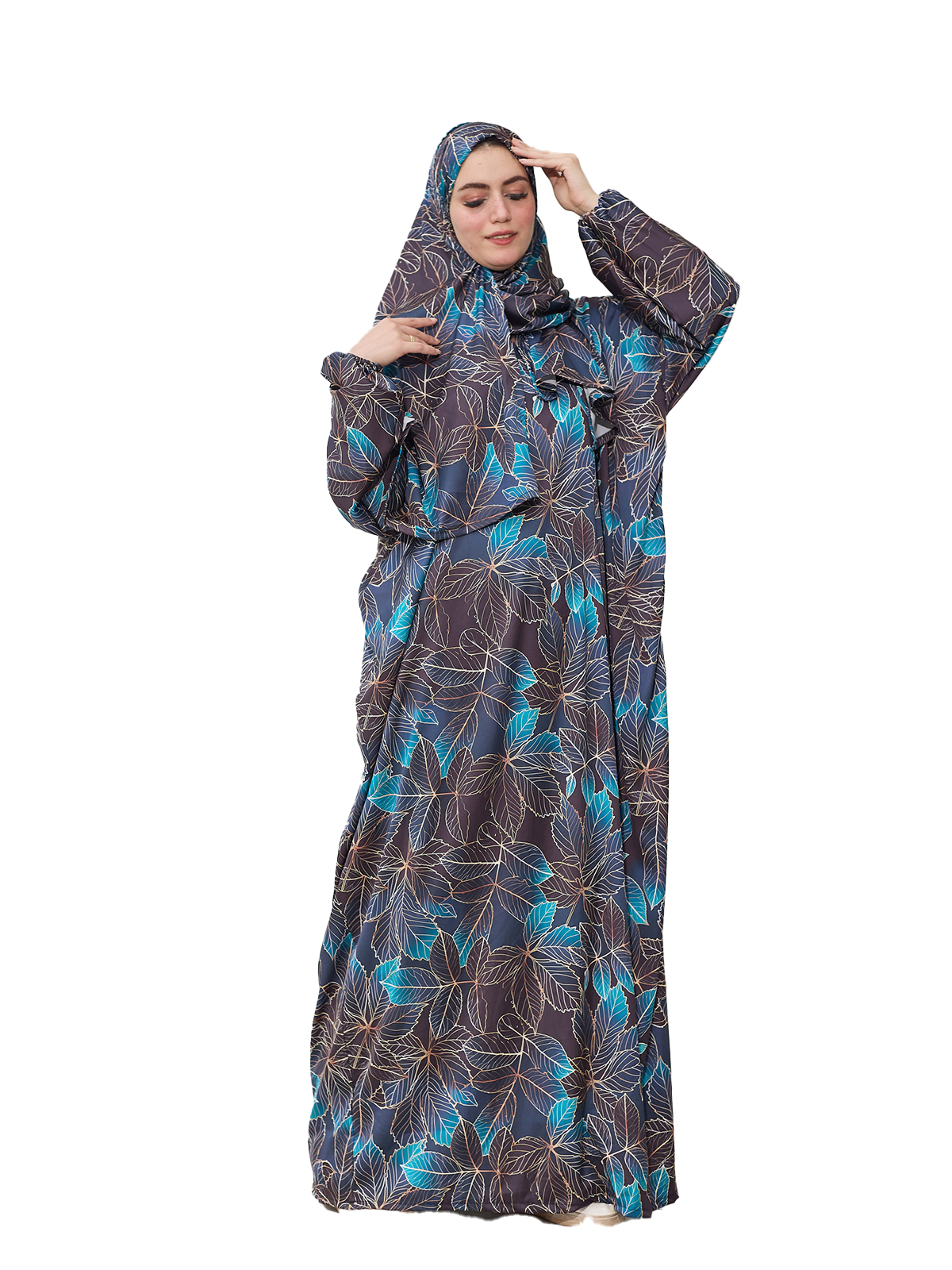 Dark Floral Leaf-Print Islamic Esdal