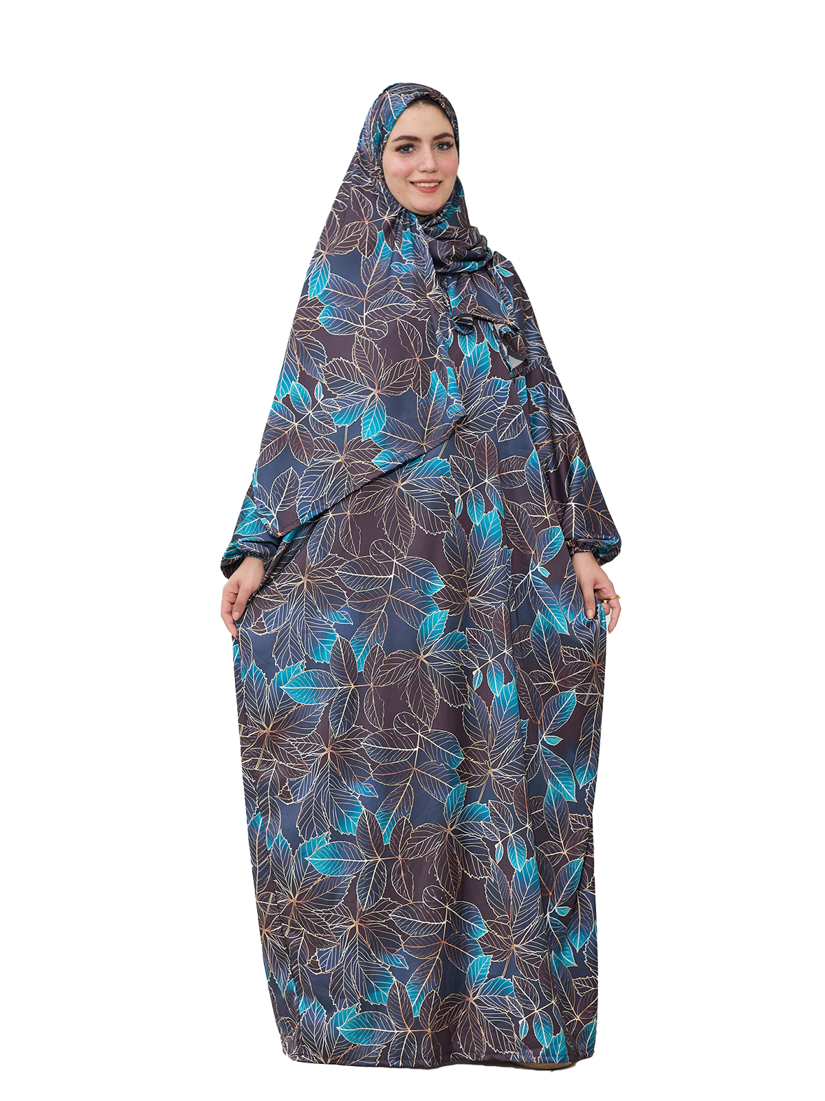 Dark Floral Leaf-Print Islamic Esdal