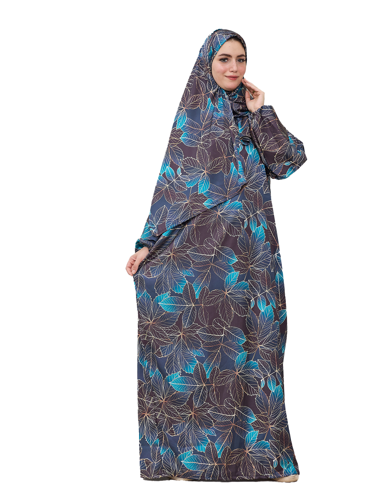 Dark Floral Leaf-Print Islamic Esdal