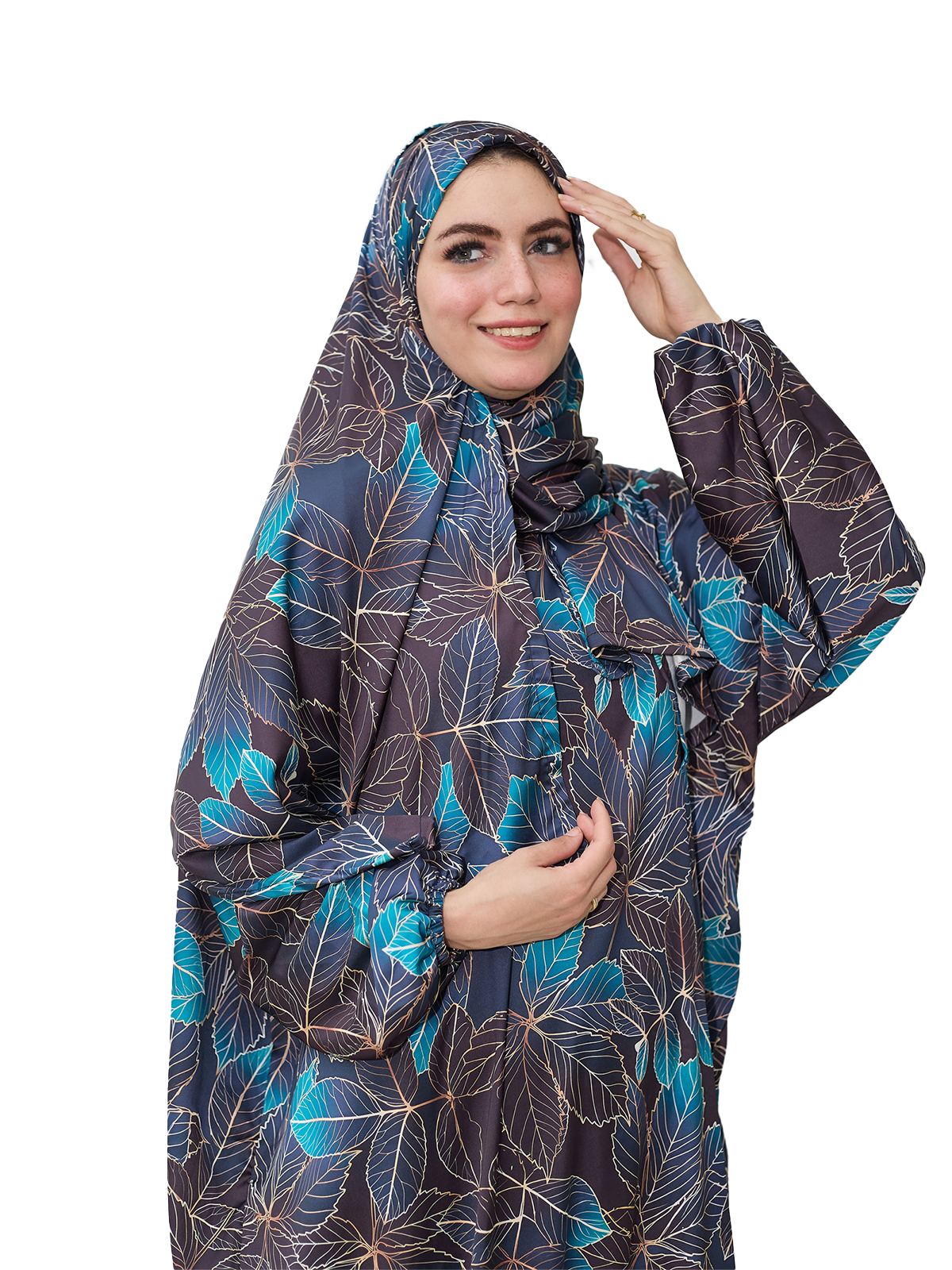 Dark Floral Leaf-Print Islamic Esdal