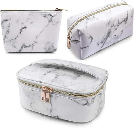 Marble-Print Makeup Bag Set