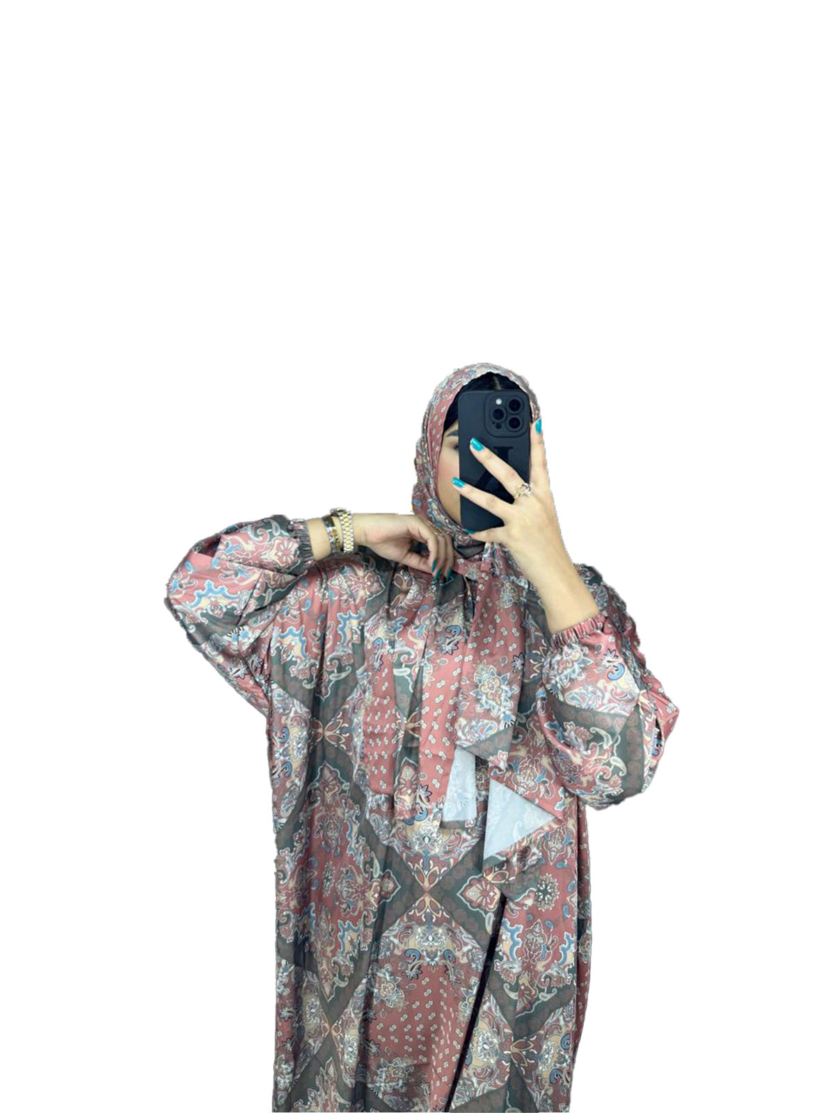 Vintage Pink-Grey Patterned Satin Esdal