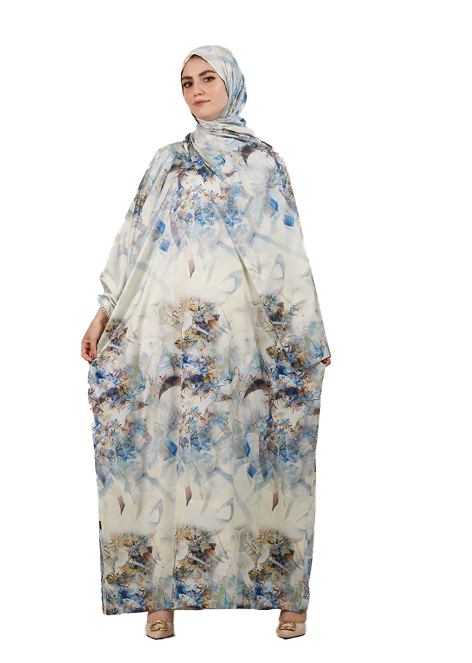 Cream-Blue Floral Cotton Esdal