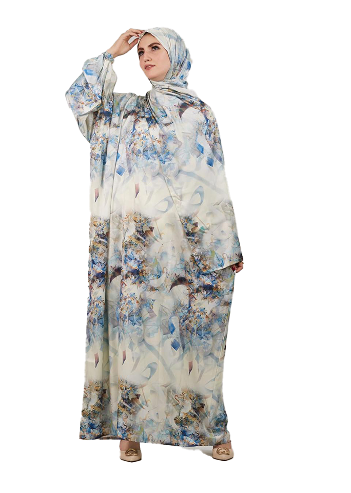 Cream-Blue Floral Cotton Esdal