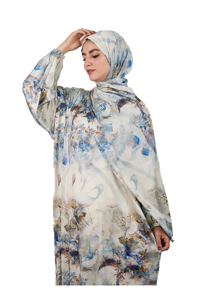 Cream-Blue Floral Cotton Esdal
