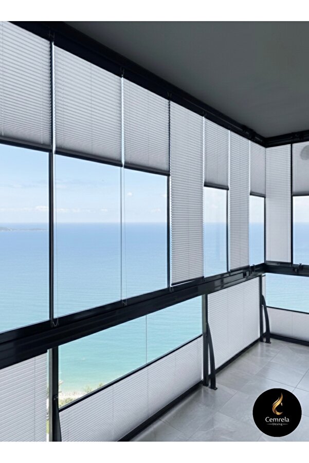 Plise Foldable Glass Balkon Perdesi - Ofis Perdesi - Kitchen Perdesi - Salon Perdesi White