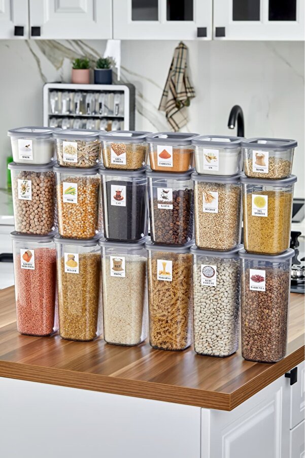 18’li Anthracite Pantry & Bakliyat Storage Container Set | 3 Farkli Boy | Etiket Hediyeli (1,75–1,2–0,55 L)