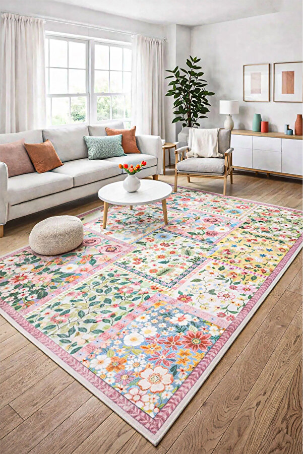 Digital Non-Slip Washable Renkli Cicek Patterned Salon Rug Kitchen Rug Koridor Rug Runner