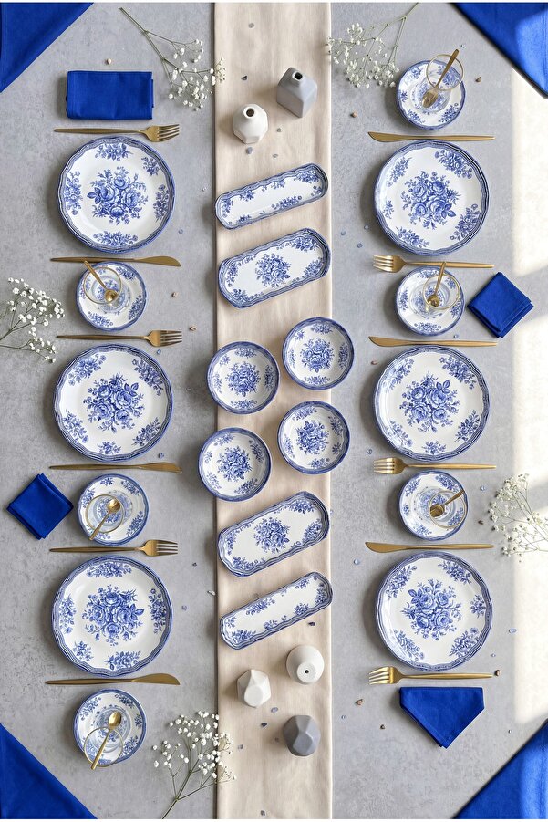 Blue Antique 20 Piece 6 Person Luxury Breakfast Set, Breakfast Set