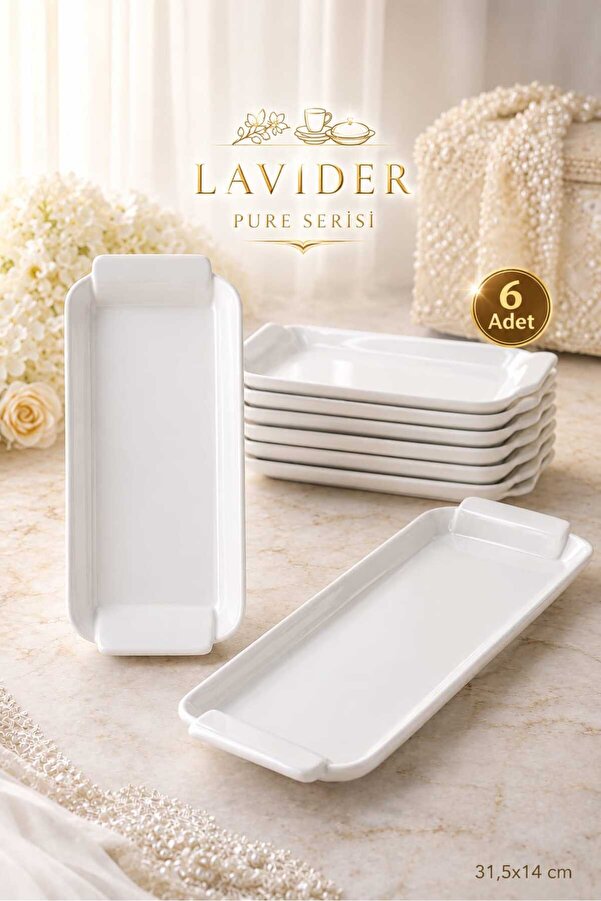 KUTAHYA Pure Serisi Premium Servis Serving Plate & Ceyizlik Sik Tasarim 6-Piece Set
