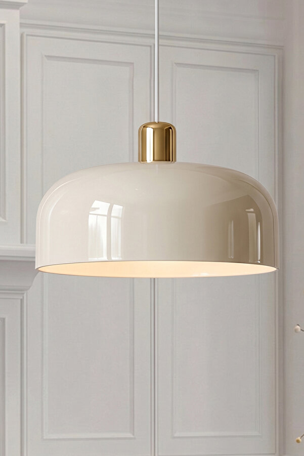 Marella Modern Gold Detayli Krem Metal Sarkit (30 cm) Food Masasi Ustu Avize Kitchen & Salon Aydinlatmasi