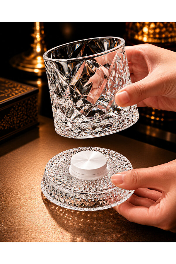 Donen Viski Glass and Ozel Altlik – 360° Donen Kristal Patterned Premium Kokteyl and Icecek Glass