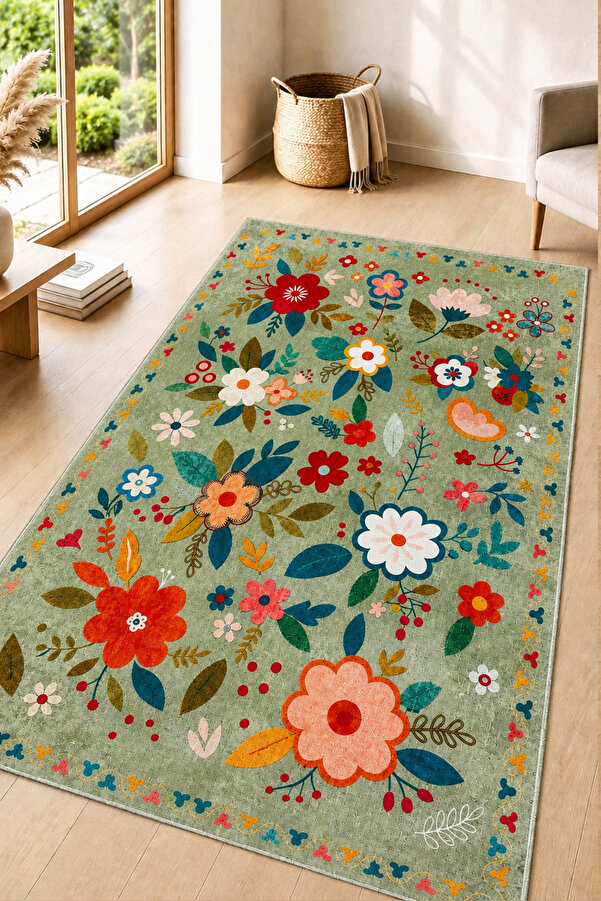 MORRIS GREEN Machine Washable Non-Slip Base Stain Resistant Digital Salon Rug Kitchen Rug and Runner