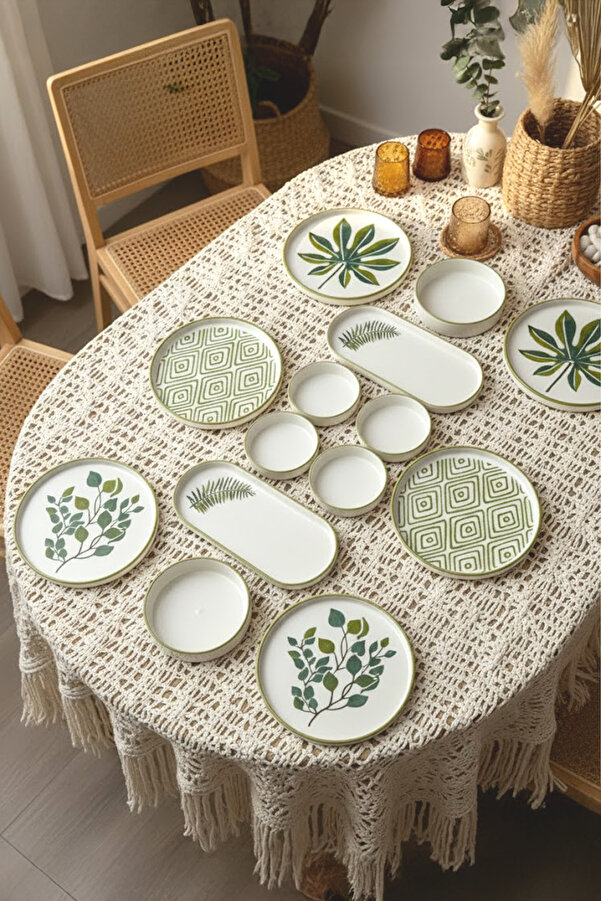 14 Piece 6 Person Stackable Guz Sheet Breakfast Set - Luxury Kahvaltilik Serving Set Plate