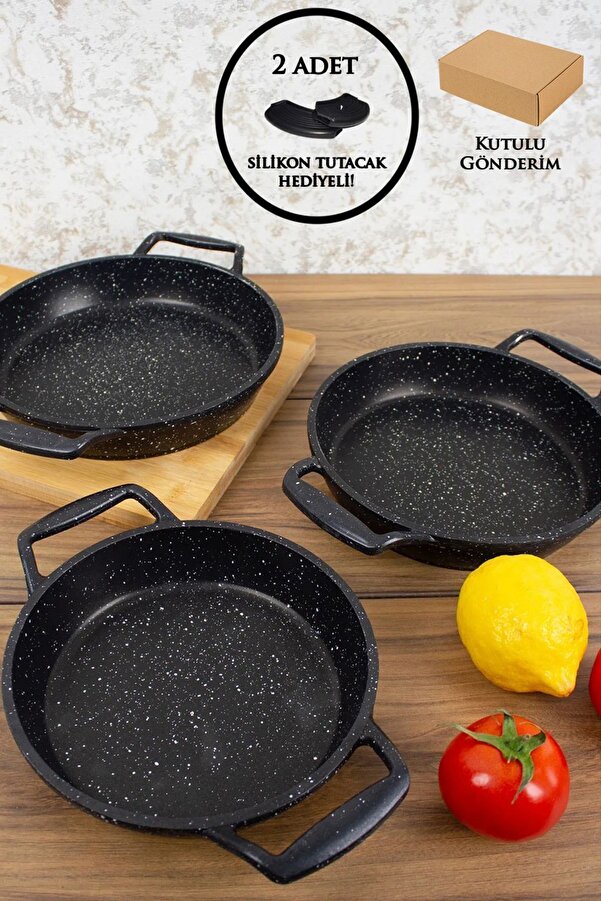 Cast Granite 3-Piece Skillet 18-20-22 Cm Black