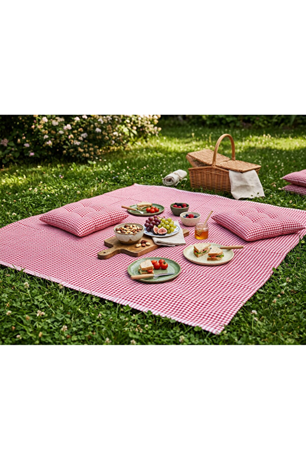 Red Picnic Tablecloth 170*170 and 2 pcs Picnic Cushion 40x40 Cm Picnic Set