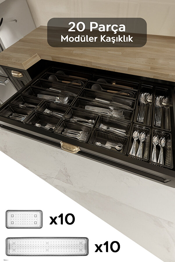 20-Piece Moduler Set Kasiklik Drawer Ici Organizer Fork Spoon Knife Duzenleme Organizeri Anthracite