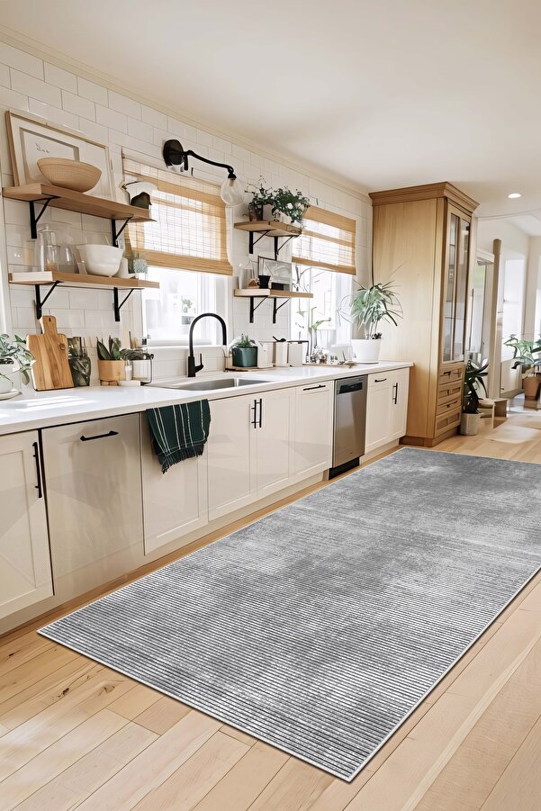 Machine Washable Non-Slip Base Stain Resistant Gray Salon Rug Kitchen Rug and Runner