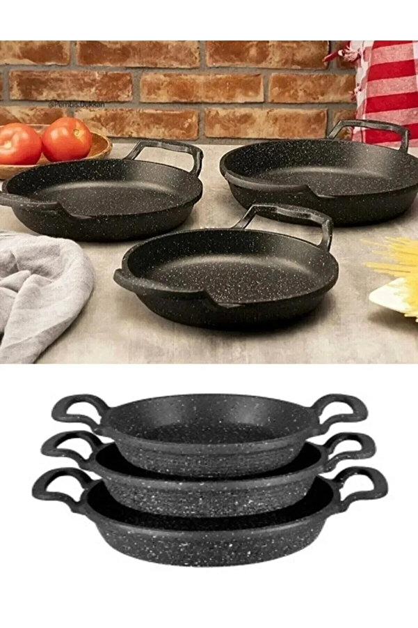 3-Piece Cast Granite Skillet Set Pan 18-20-22