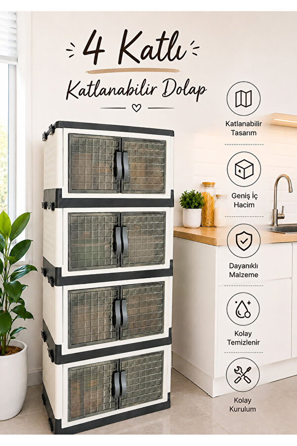 4 Katli Katlanabilir Moduler Cabinet – Home Ofis Kiler Organizer Istiflenebilir Cok Amacli Cabinet