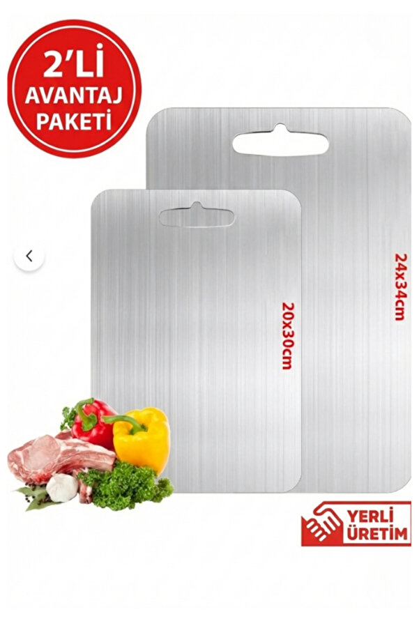 2 pcs Antibakteriyel Stainless Steel Cutting Board (2 FARKLI BOY!)