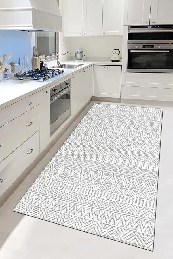 Kitchen Rug Geometrik Scandinavian Eskitmeli Digital Baski Washable Non-Slip Base 8142MUTFAKHULYA