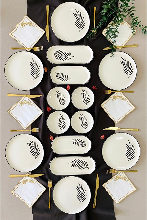 Black Palmiye 6 Person 14 Piece Breakfast Set
