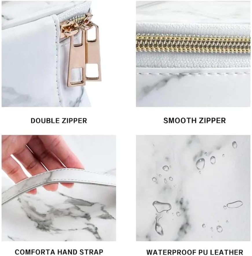 Durable & Water-Resistant Marble Makeup Bag Set