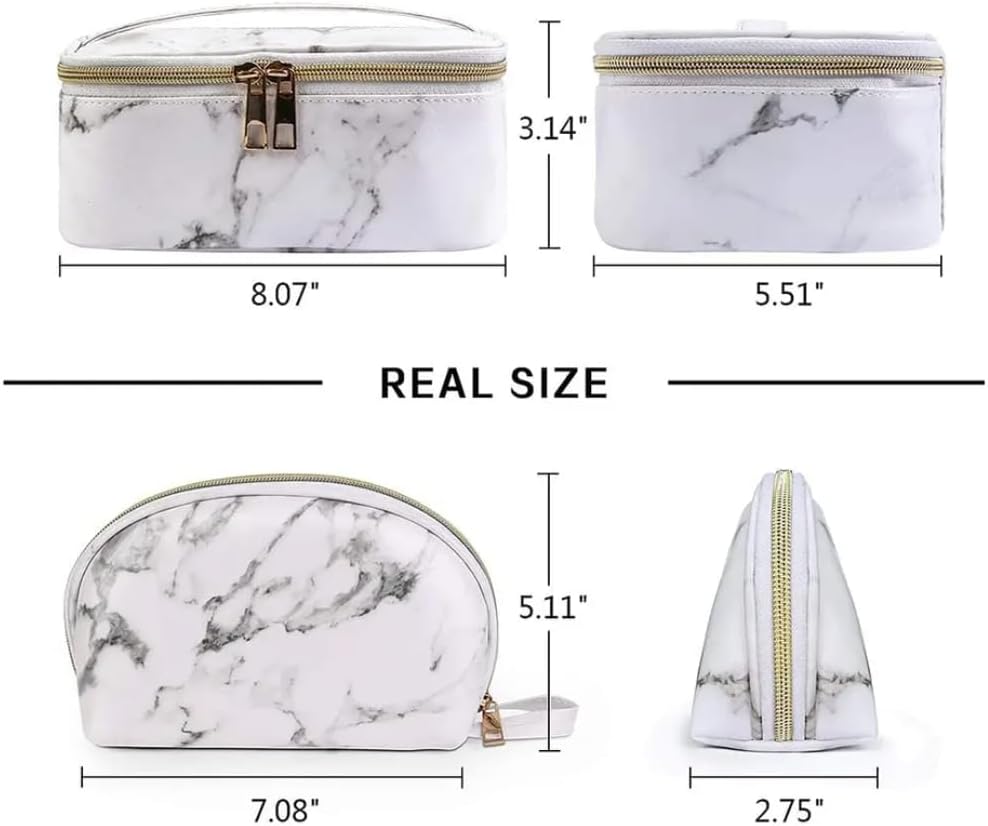 Durable & Water-Resistant Marble Makeup Bag Set