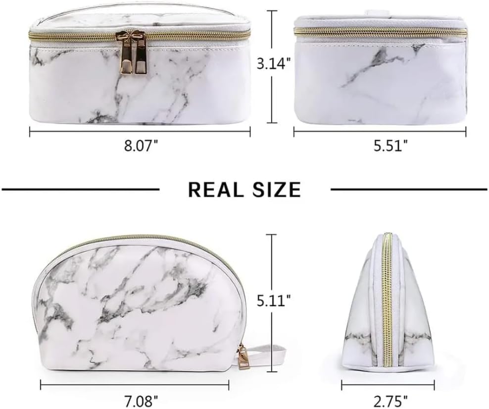 Marble-Print Makeup Bag Set