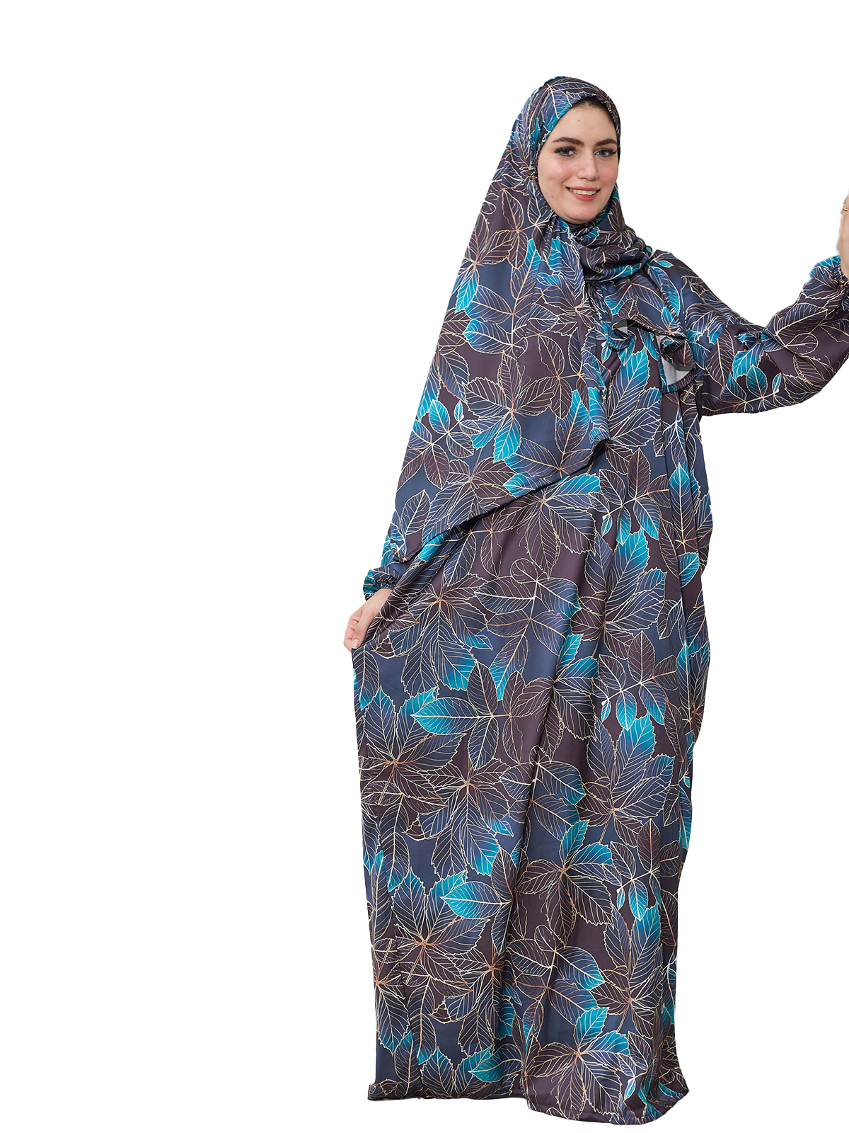 Dark Floral Esdal - Soft Fabric with Blue and Beige Leaf Patterns