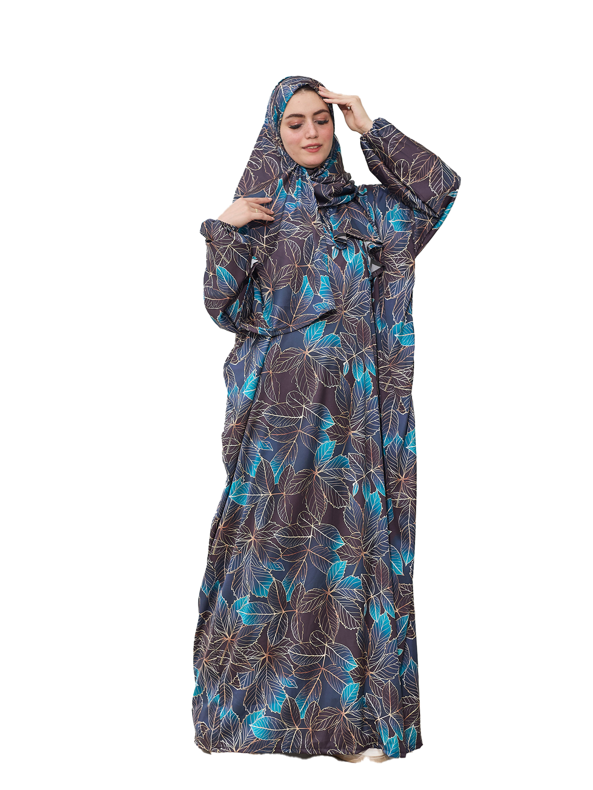 Dark Floral Esdal - Soft Fabric with Blue and Beige Leaf Patterns