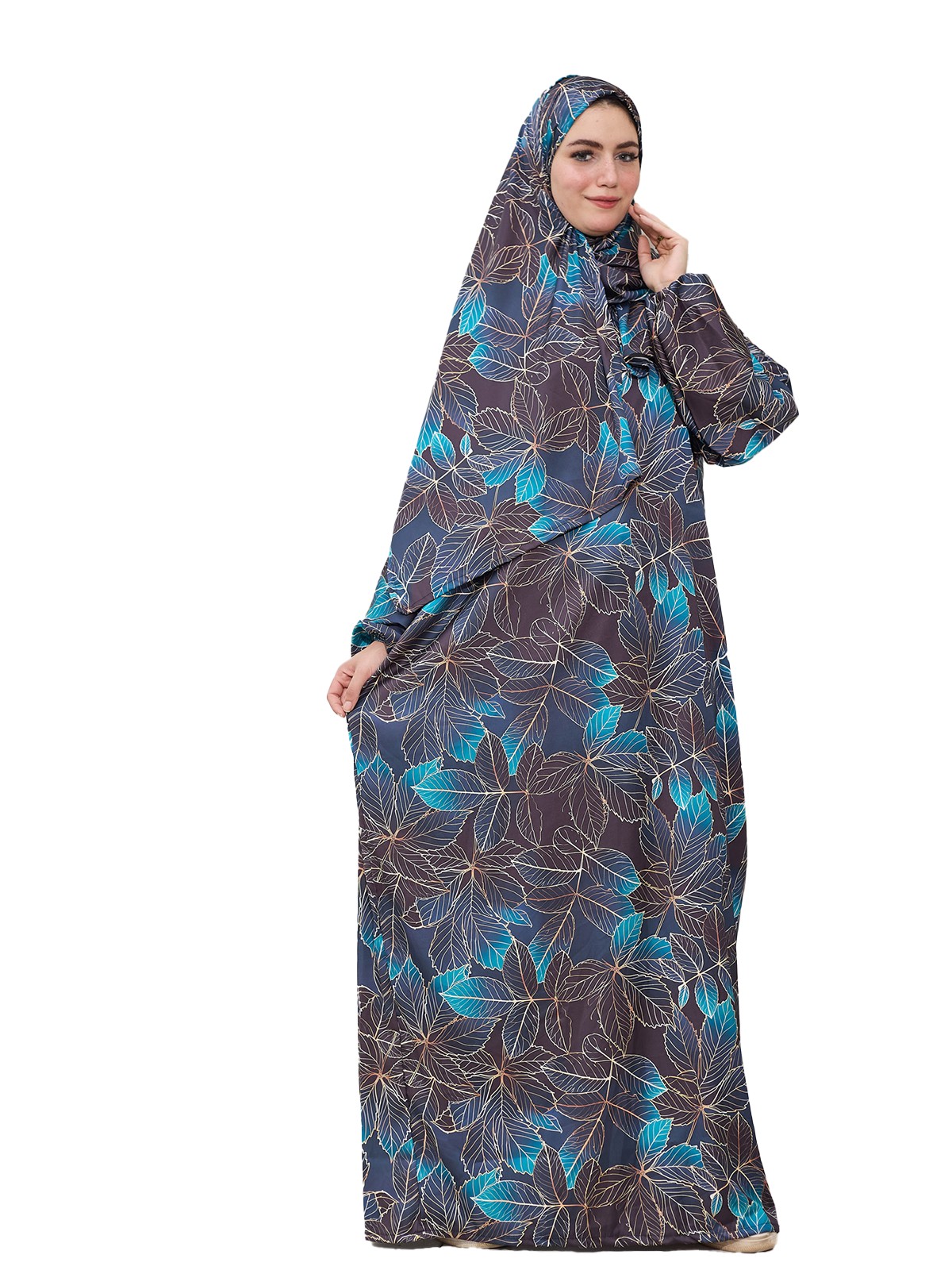 Dark Floral Esdal - Soft Fabric with Blue and Beige Leaf Patterns