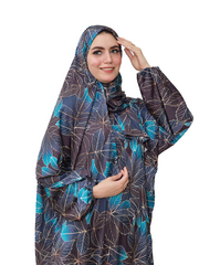 Dark Floral Esdal - Soft Fabric with Blue and Beige Leaf Patterns