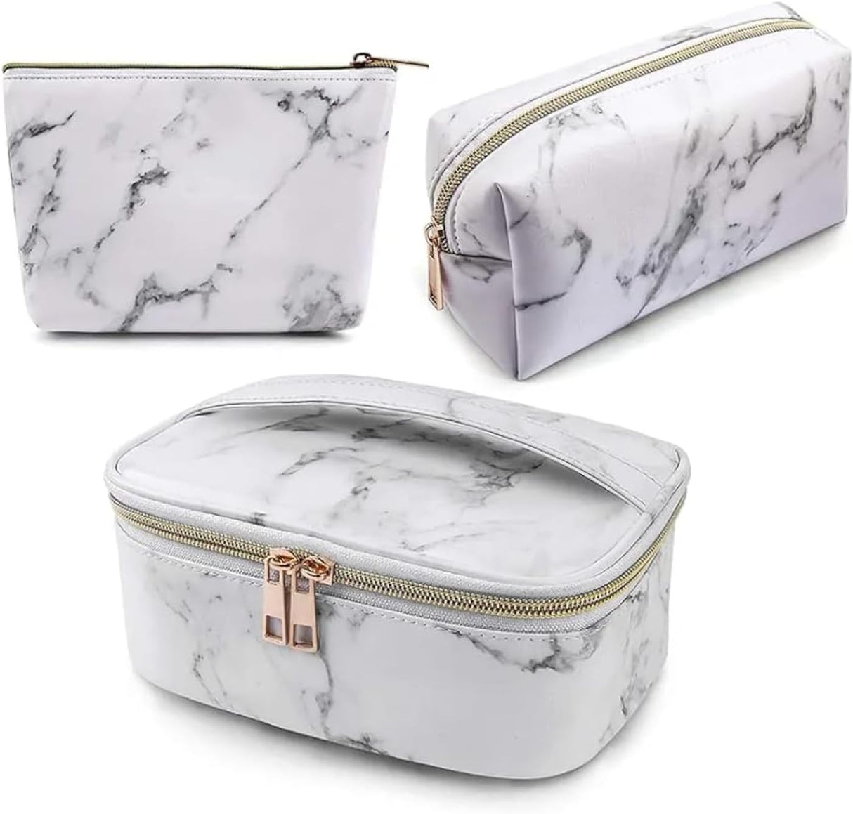 Marble-Print Makeup Bag Set