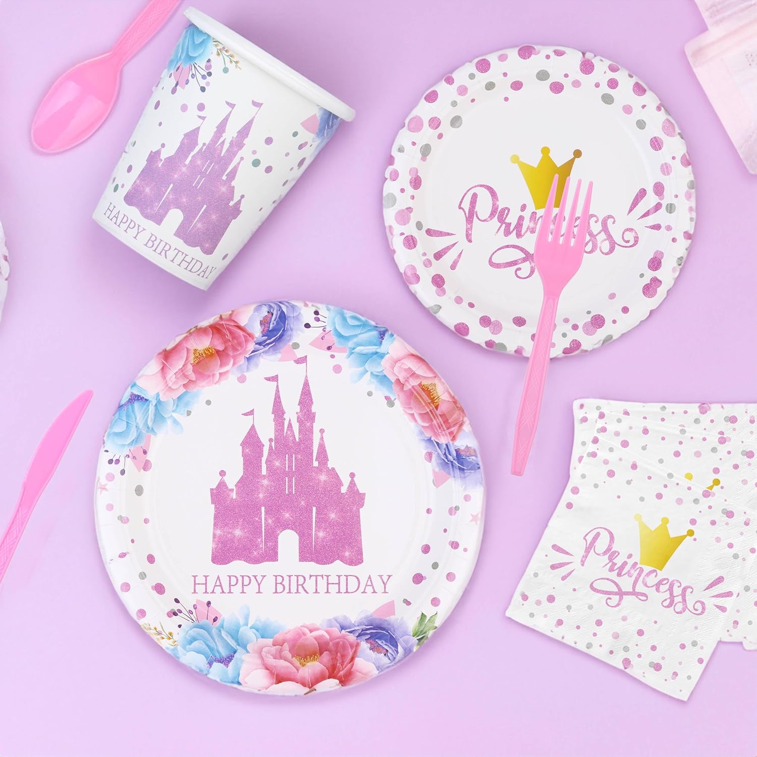 Princess Castle Pink Birthday Party Kit Tableware Set