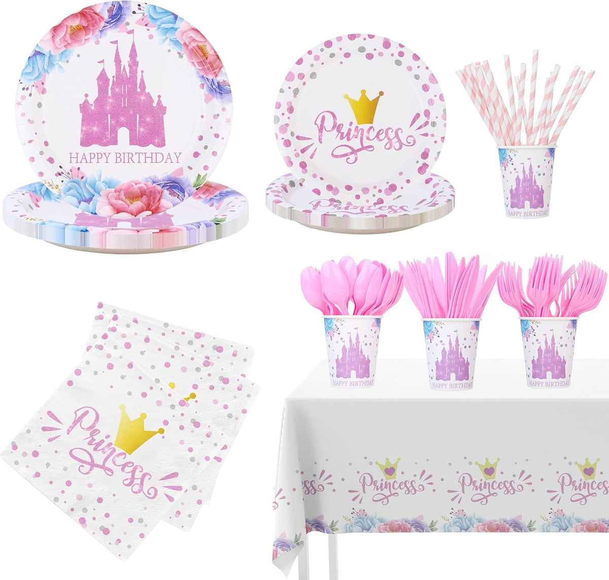 Princess Castle Pink Birthday Party Kit Tableware Set