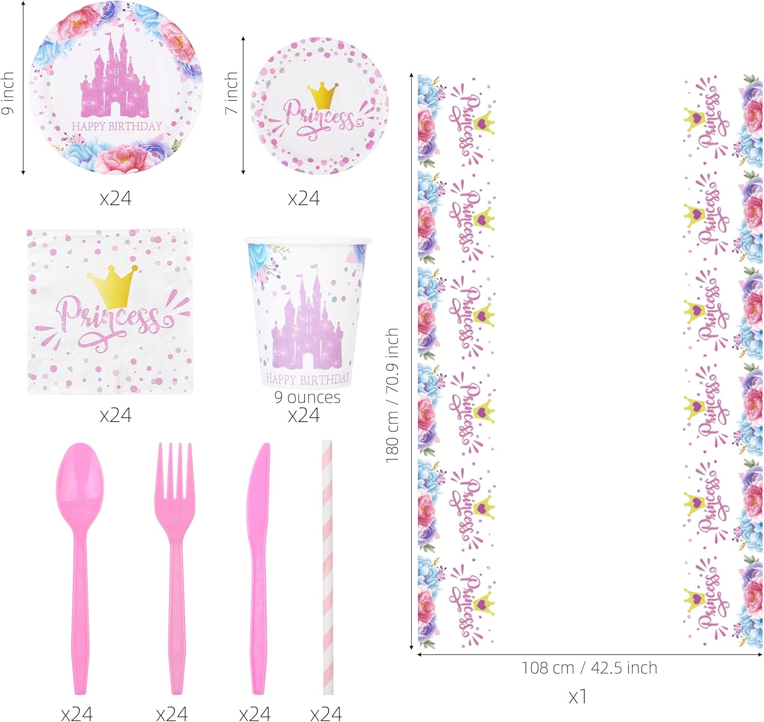 Princess Castle Pink Birthday Party Kit Tableware Set