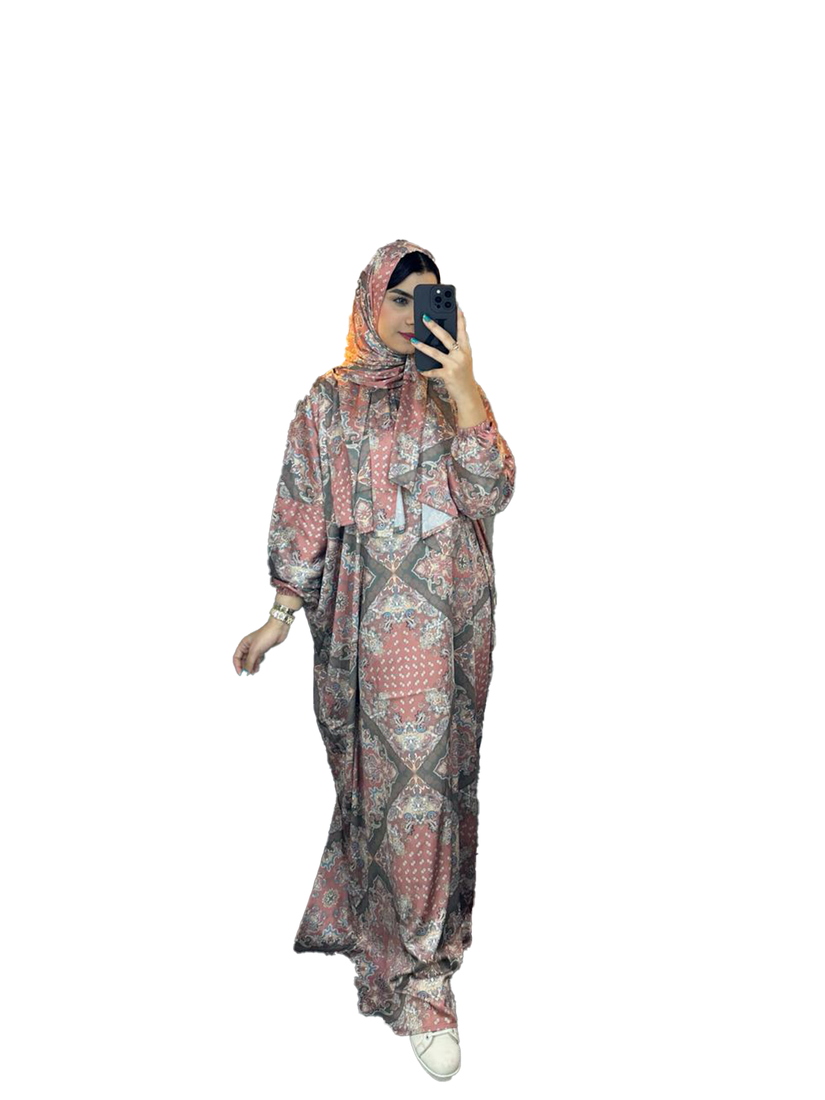 Vintage Pink-Grey Patterned Satin Esdal