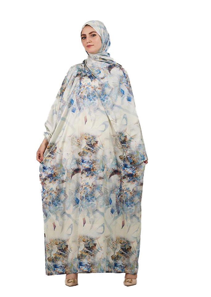 Delicate Floral-Patterned Esdal in Cream and Blue