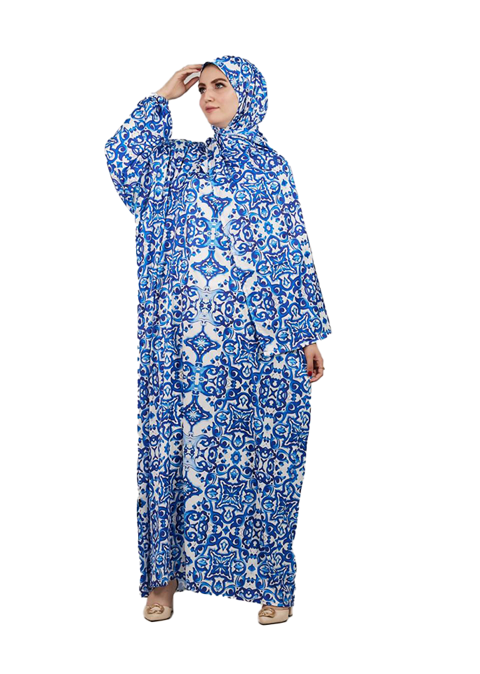 Traditional Blue Tile-Print Esdal in Soft Cotton