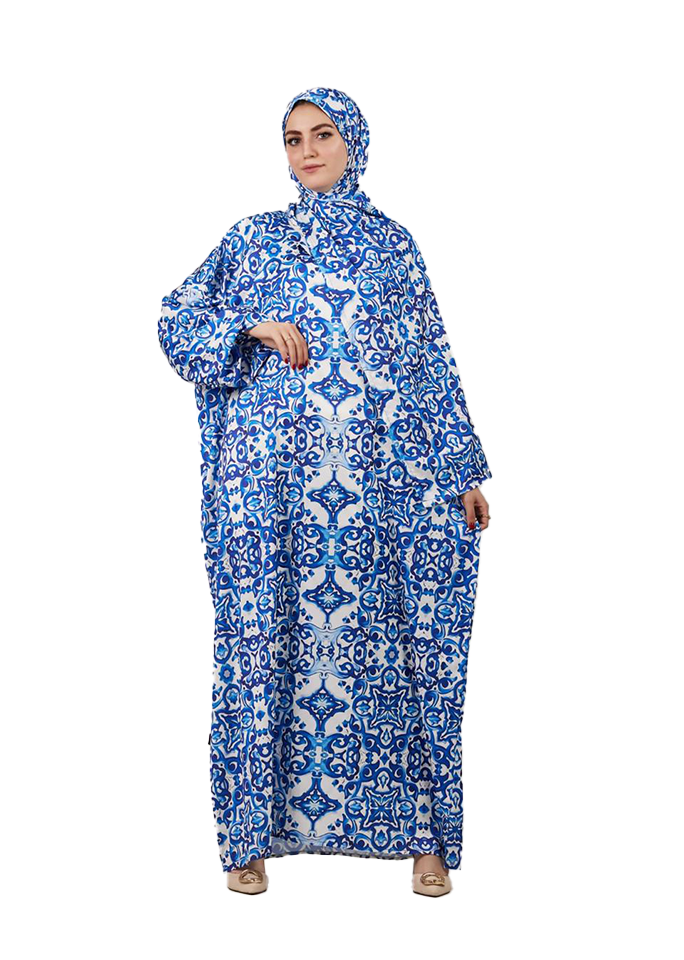 Traditional Blue Tile-Print Esdal in Soft Cotton