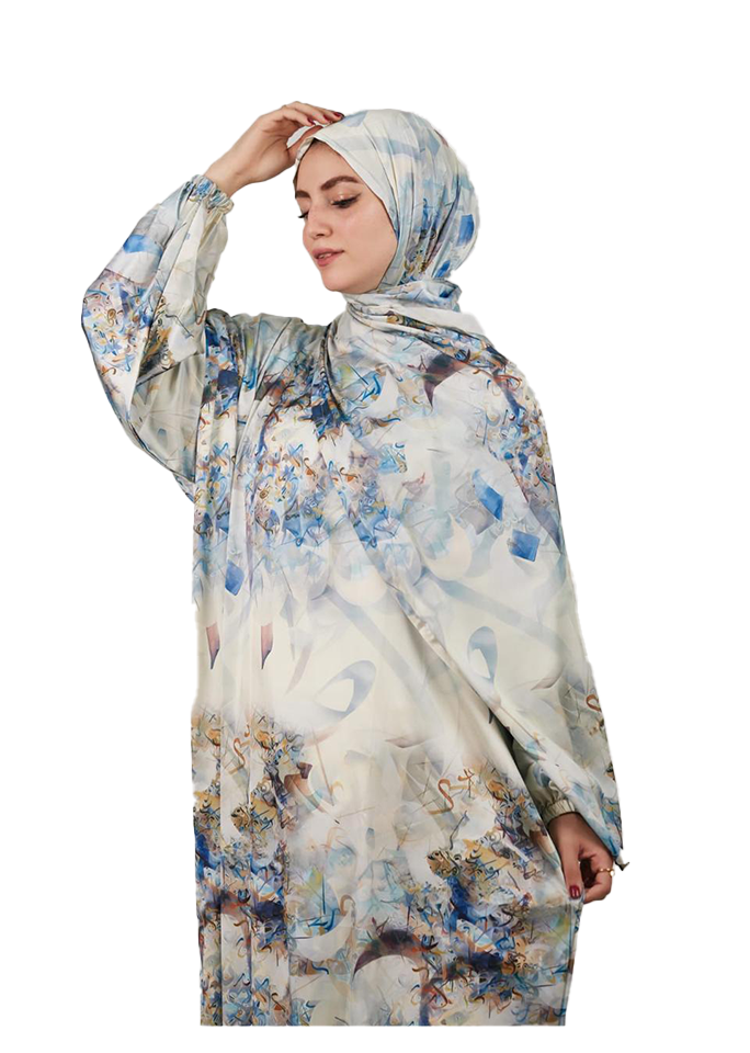 Delicate Floral-Patterned Esdal in Cream and Blue